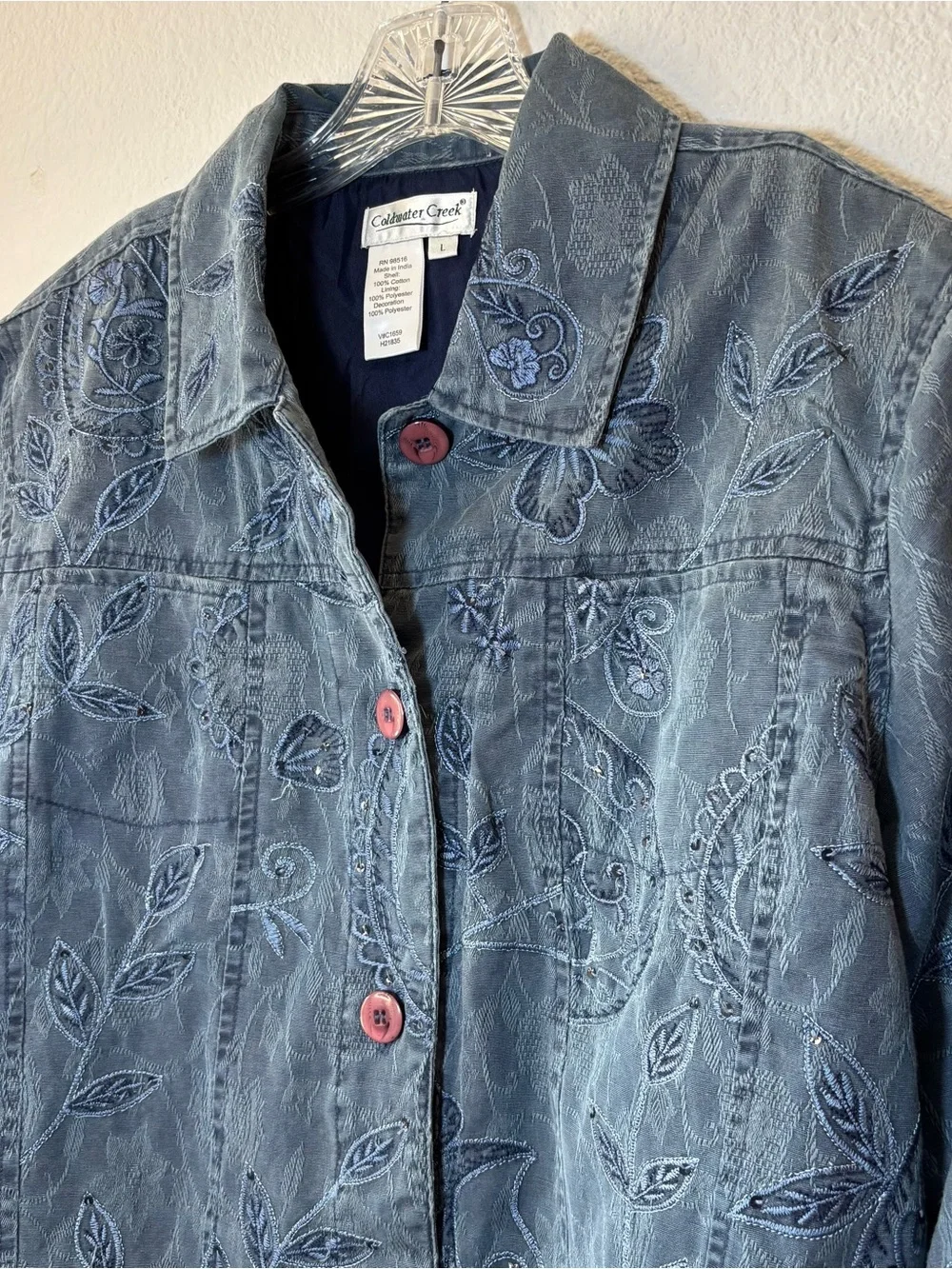 Coldwater Creek Floral Paisley Blazer Jacket Blue Large Lightweight Vtg Boho - Picture 5 of 14